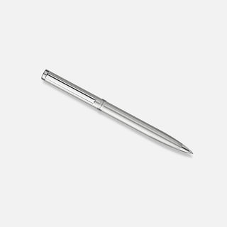 This classic design, sterling silver twist action ballpoint pen features a delicate pinstripe pattern. This pen can be personalised making an ideal gift or notebook accomplement.