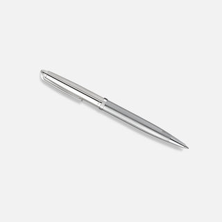 This sterling silver twist action ballpoint pen features a delicate pinstripe pattern.