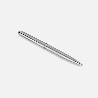 This sterling silver twist action ballpoint pen features a delicate pinstripe pattern. This pen can be personalised making an ideal gift or notebook accomplement.