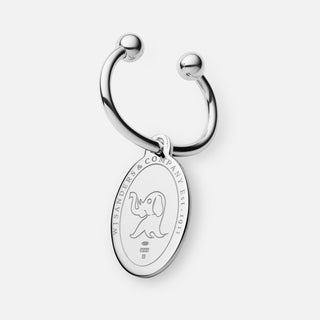 Sterling silver oval keyring featuring the signature lucky elephant