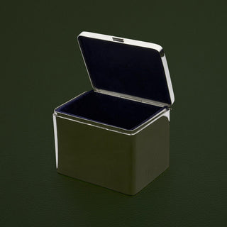 Australian Sterling Silver Money Box featuring polished exterior and black velvet interior. 