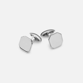 Sterling Silver octagonal polished cufflinks with articulated fitting. Can be personalised with engraving. 