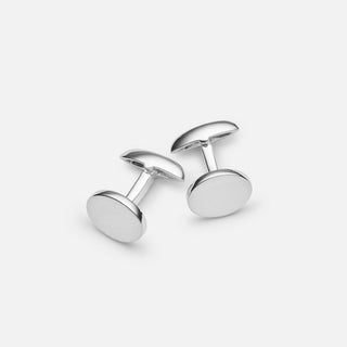 Sterling Silver oval polished cufflinks with articulated fitting. Can be personalised with engraving. 