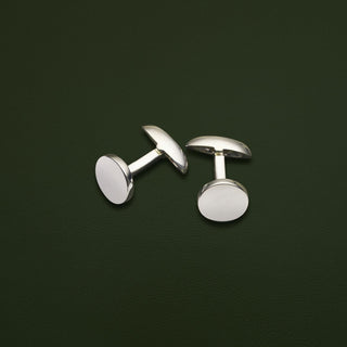 Sterling Silver round Polished cufflinks with articulated fitting. Can be personalised with engraving.