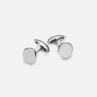 Sterling Silver round Polished cufflinks with articulated fitting. Can be personalised with engraving.