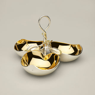 Gold‑Plated Sterling Silver Trio Bowl with Peridot Leaves