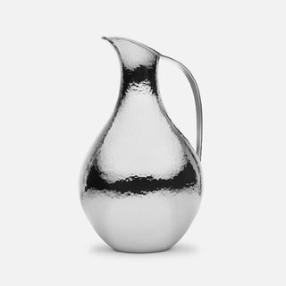 Sterling Silver bellied jug featuring a curved handle and hammered finish.