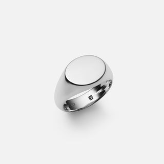 Sterling Silver oval polished signet ring. Oval in horizontal orientation. Can be personalised with engraving. 