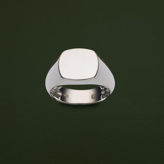 Sterling Silver rounded square signet ring. Can be personalised with engraving. 