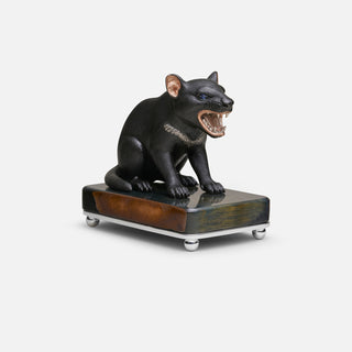 Sterling silver Tasmanian Devil sculpture on a blue tiger’s eye stone base.