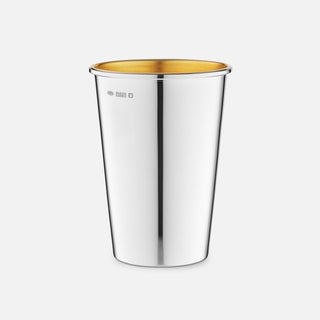 Australian Sterling Silver straight-edge beaker featuring a high polished outside and matte gold-plated interior. 