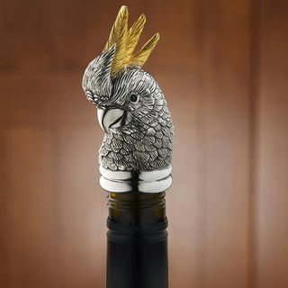 Sterling Silver Sulphur Crested Cockatoo Wine Stopper, featuring sapphire 