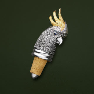 Sterling Silver Sulphur Crested Cockatoo Wine Stopper, featuring sapphire 