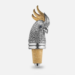 Sterling Silver Sulphur Crested Cockatoo Wine Stopper, featuring sapphire 