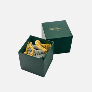 Experience the elegance of W.J. Sanders meticulously crafted gold and silverware, delivered in our signature green packaging, complete with a luxurious storage pouch. Each piece is complemented by an authenticity card and care instructions for your utmost satisfaction.