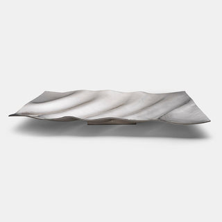 Sterling Silver rectangular tray featured a wave pattern and hammered surface texture. 