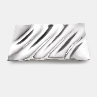 Sterling Silver rectangular tray featured a wave pattern and hammered surface texture. 